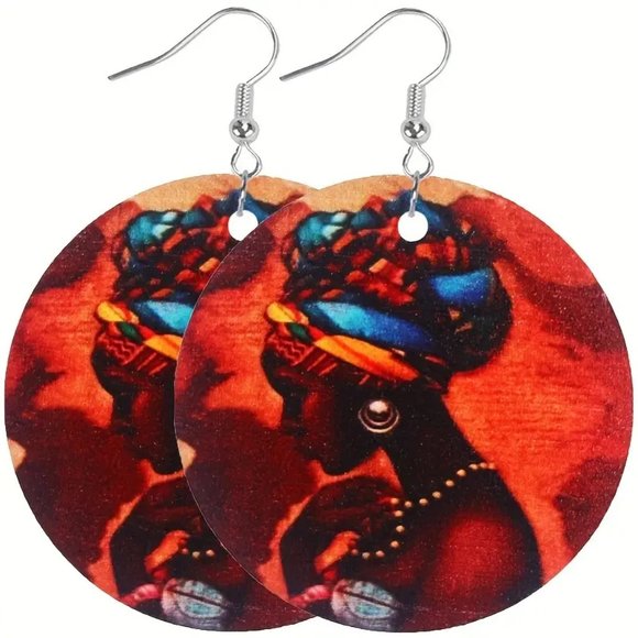 20 Pairs African Totem Black Beauty Pattern Round Dangle Earrings - Picture 10 of 11